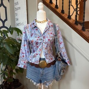 Free People Floral Button-Up Womens Whimsical BoHo Top 🤩